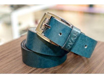 Kožený pásek Premium (36-40 mm). Spona 006. Opaskova kůže modrá