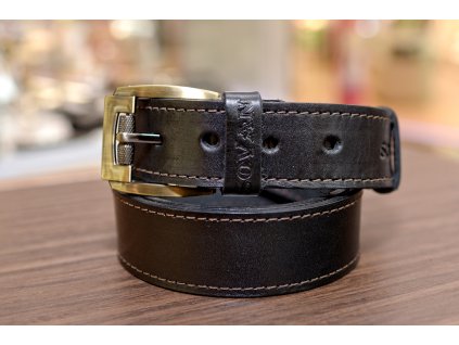 Kožený pásek Premium (36-40 mm). Spona 005. Prošité. Opaskova kůže černá