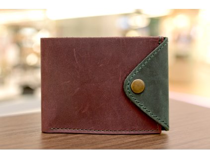 Peněženka "COMPACT". Kůže "Crazy Horse" vínová/tm.zelená