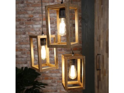 závěsná lampa 3x dřevěný kvádr z manga