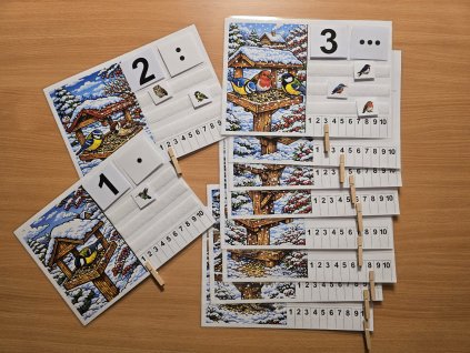 Prvek, číslo, kolíček (ptáčci v krmítku) e-pomůcka