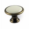 Retro nábytková úchytka TEREZA, kov / porcelán, staromosaz, průměr 29 mm