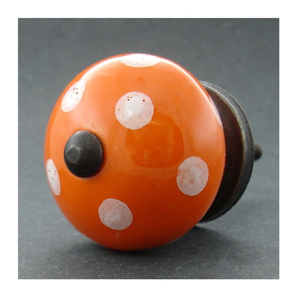 Keramická úchytka -Oranžová s puntíky
