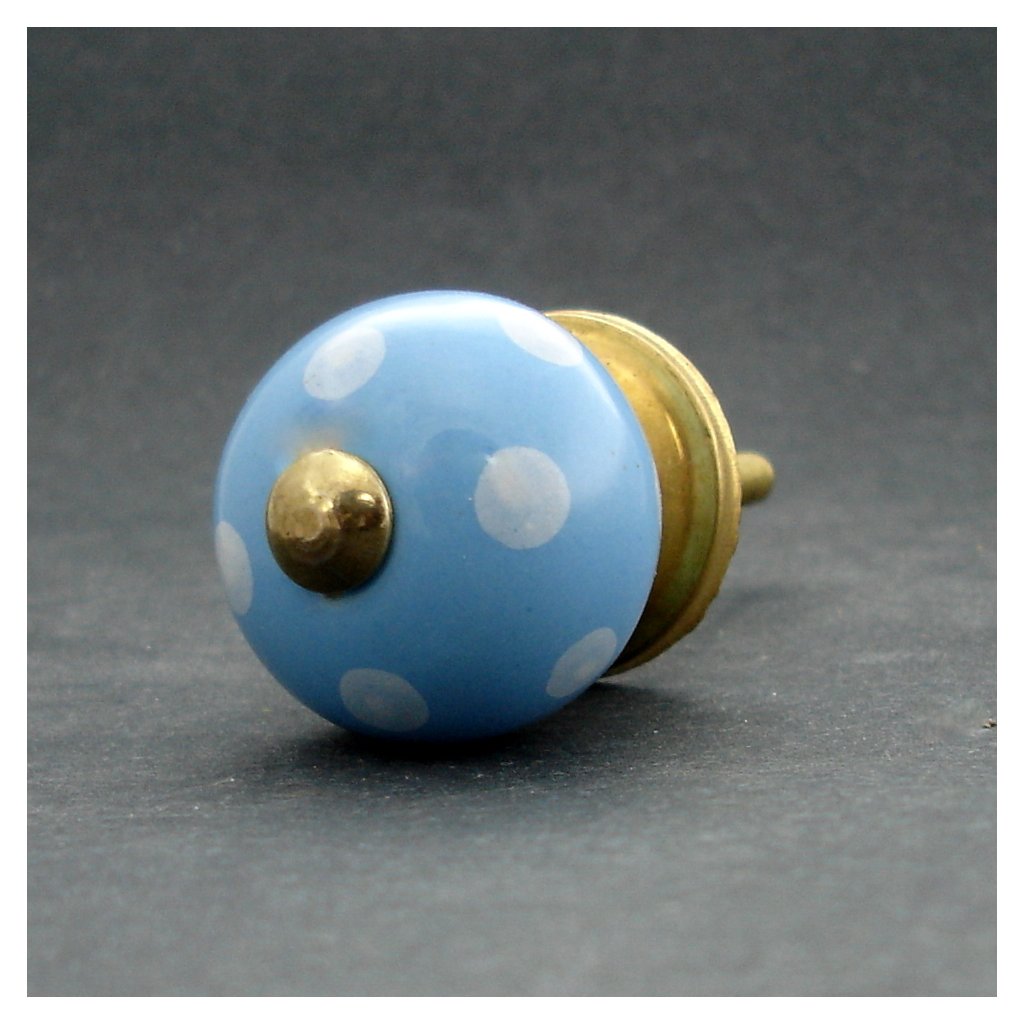 Keramická úchytka-Modrá s puntíkem MALÁ