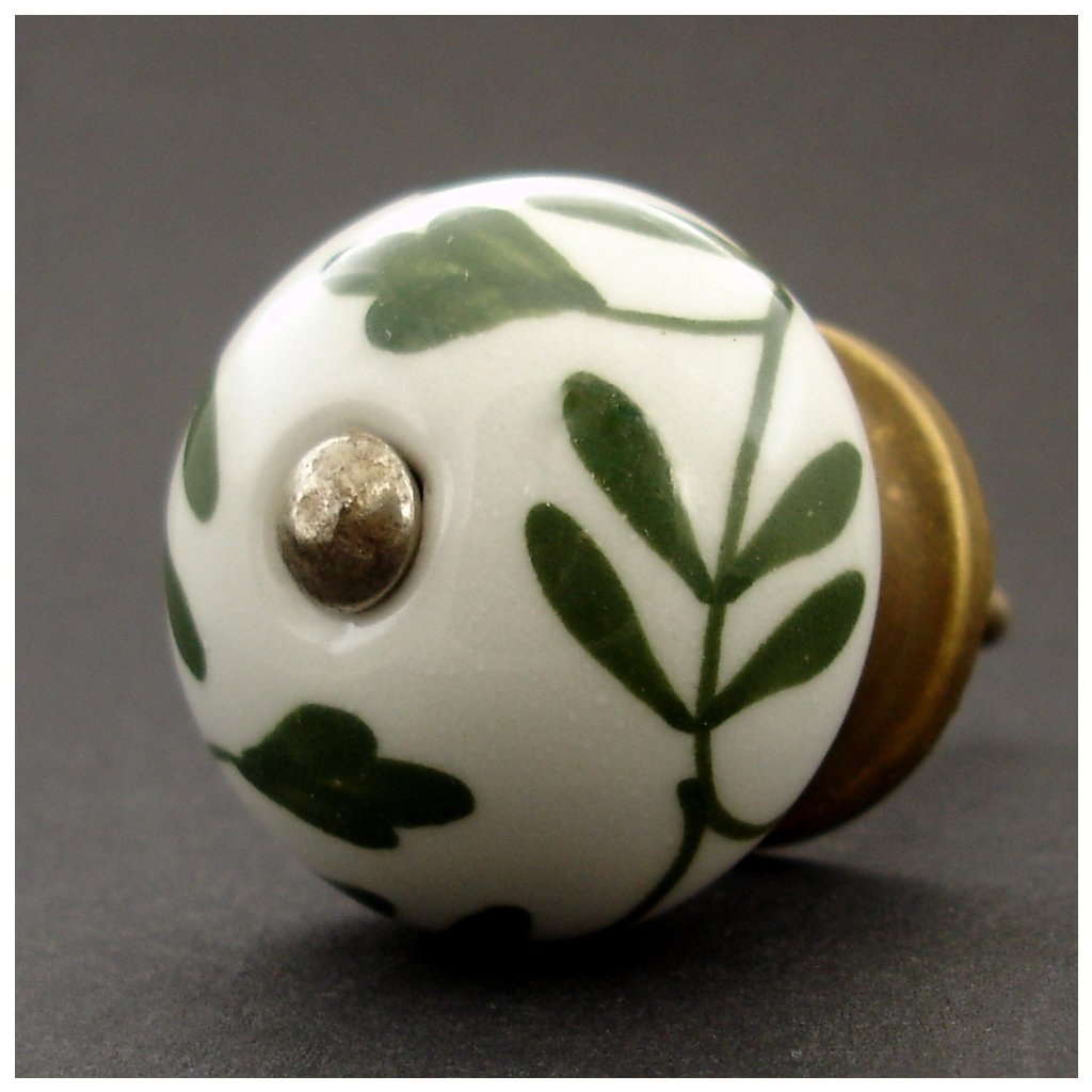 Keramická úchytka -Břečťan-Vintage zelená