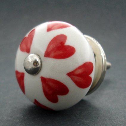 Keramická úchytka-Červená srdíčka