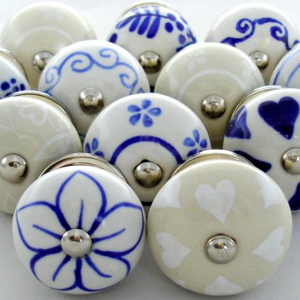 Výhodná sada 12 ks úchytek-Bílá, krém a modrá