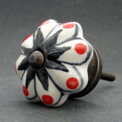 Keramická úchytka-Hvězda s červenými puntíky