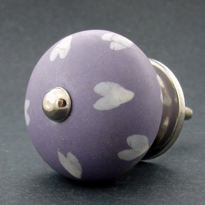 Keramická úchytka-Lila srdíčka-MAT