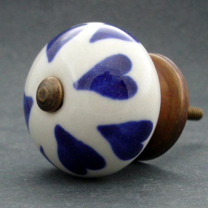 Keramická úchytka-Modrá tmavá srdíčka