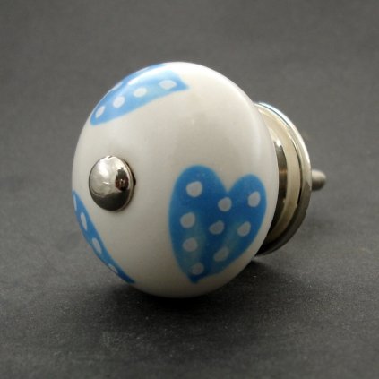 Keramická úchytka-Modrá srdíčka puntíkatá
