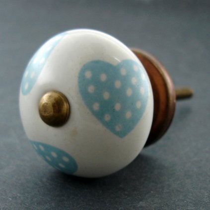 Keramická úchytka-Tyrkysová srdíčka-POTISK