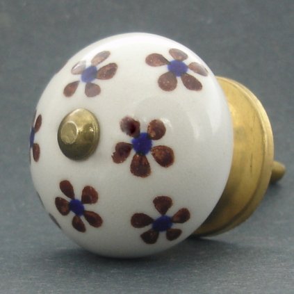 Keramická úchytka -Pomněnka s hnědomodrými kvítky