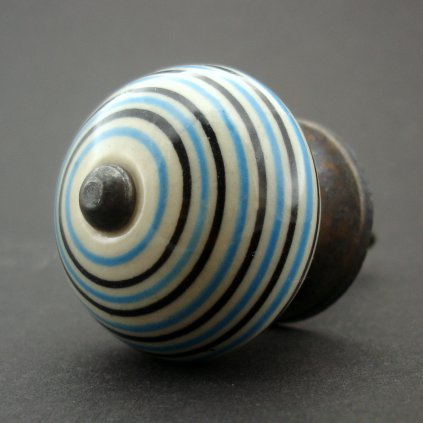 Keramická úchytka-Krémová s modrými proužky