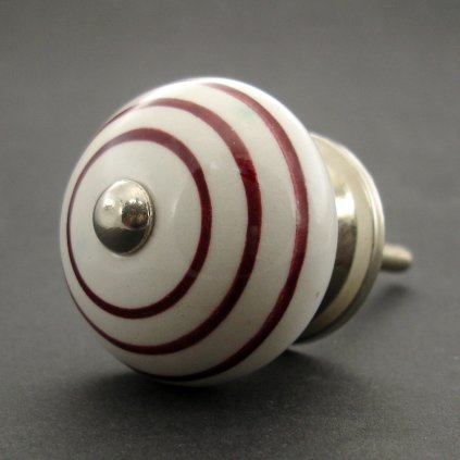 Keramická úchytka-Bílá s bordó proužky