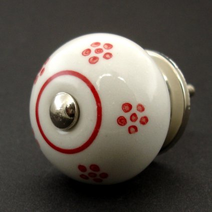 Keramická úchytka -Sedmikráska s červenými kytičkami