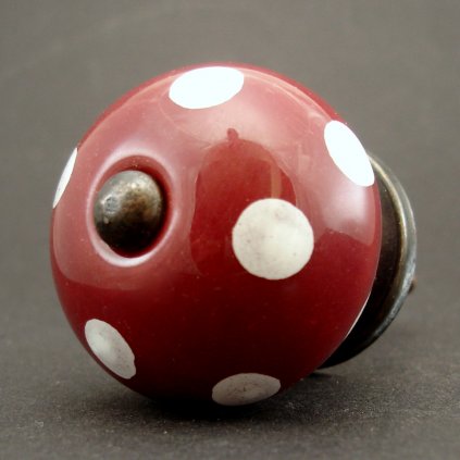 Keramická úchytka -Bordó s puntíky