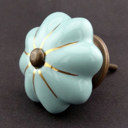 Keramická úchytka -Mentolový květ se zlatým proužkem