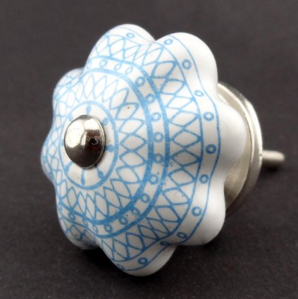 Keramická úchytka-Zimní krajka-Modrý potisk