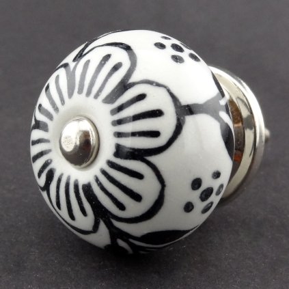 Keramická úchytka-Kakost-Černá na bílé