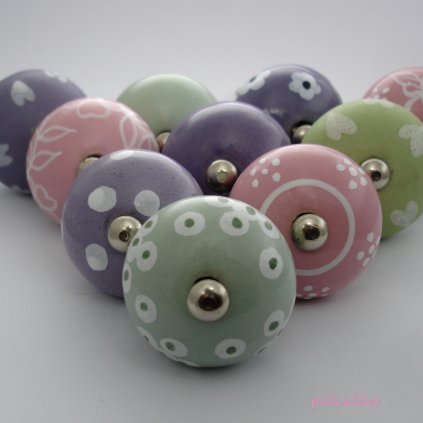 Výhodná sada 10 ks úchytek-Růžová, zelená a lila