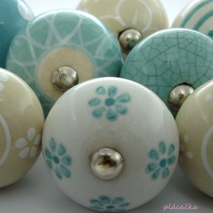 Výhodná sada 8 ks úchytek-Tyrkys a krém