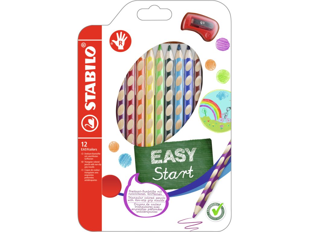 STABILO Ergonomické pastelky pro praváky EASYcolors s ořezávátkem 12 barev