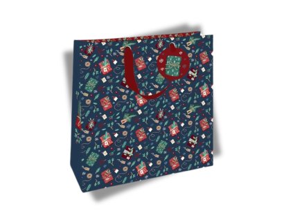 Vánoční dárková taška dárky modrá velká
