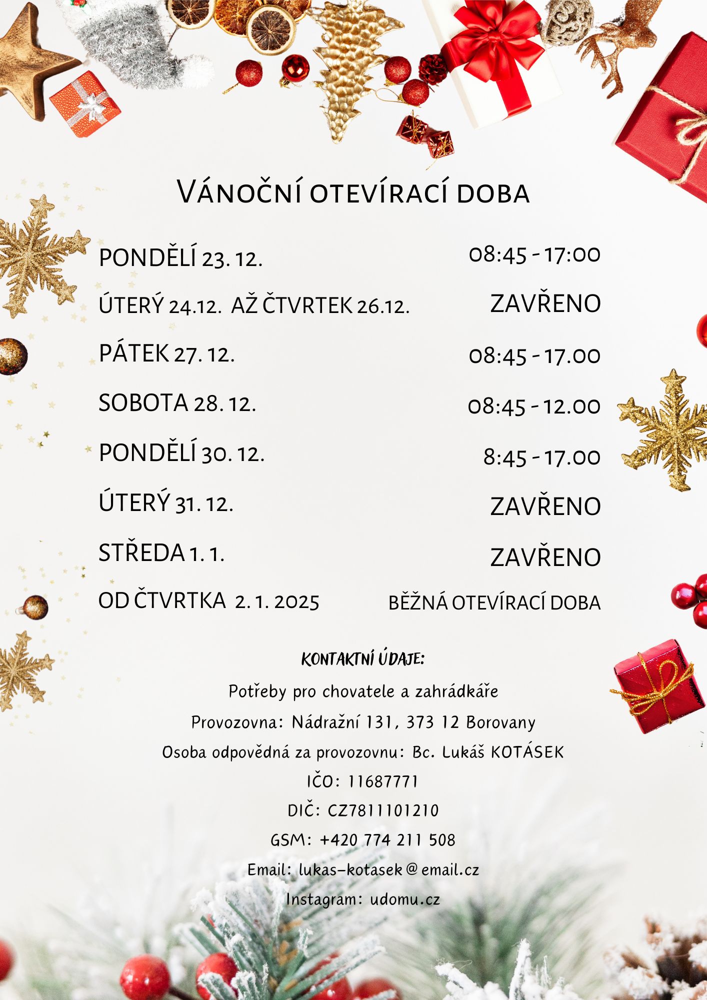 Vánoční otevírací doba
