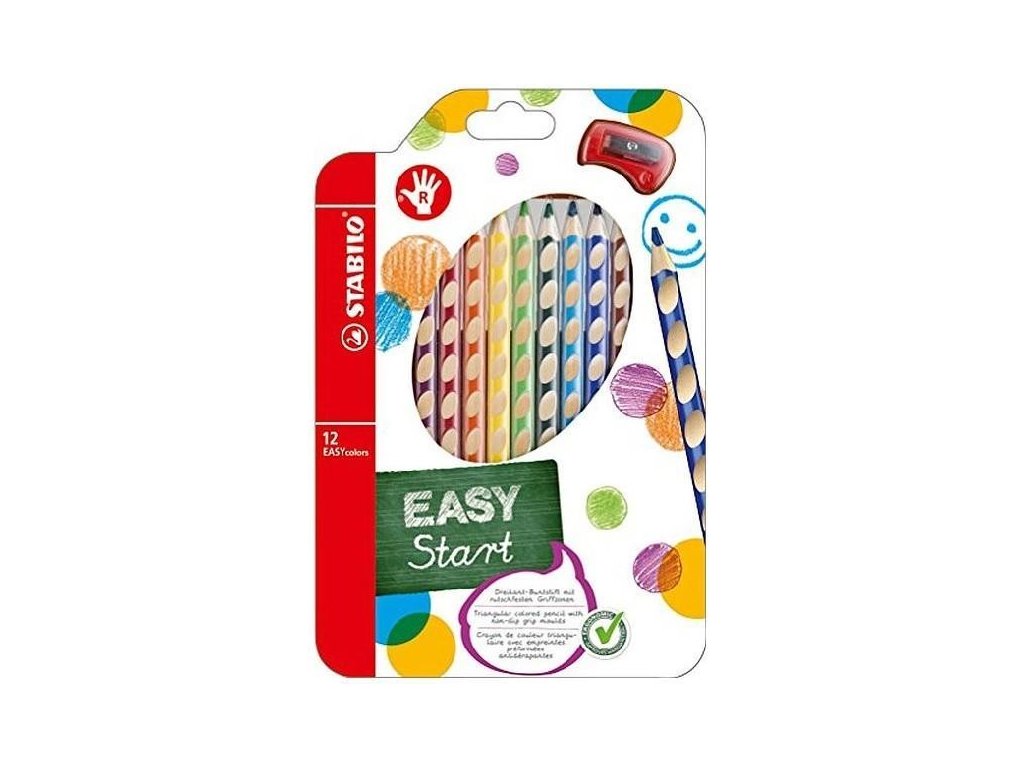 Pastelky Stabilo EASYcolors trojhranné 12ks s ořezávátkem pro praváky