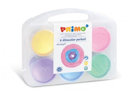 Prstové barvy PRIMO, perleťové, sada 6 x 100g, PP box