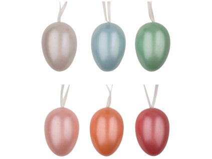 Vajíčka barevná lesklá plastová  na zavěšení 6 cm, 6 ks v sáčku