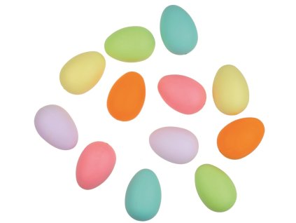 Vajíčka barevná pastel plastová 6 cm bez šňůrky,12 ks v sáčku