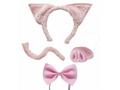 Růžový převlek prasátko (uši, nos, motýlek, ocásek)