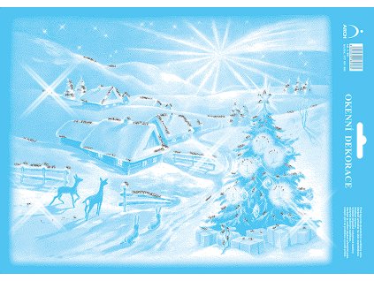 Okenní folie vánoční s glitry 25x35 - Vánoční krajina