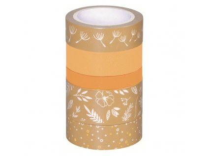 Samolepicí papírová washi páska sada - lístečky, oranžový odstín (5ks)