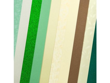 Ozdobný papír A4 mix - 210 - 250 g/m2, zelené tóny, 10 listů