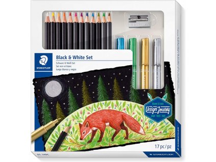 staedtler sada design journey black and white set pastelek a metalickych fixu 17ks