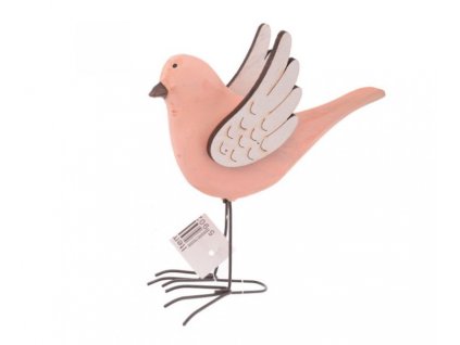 Ptáček dřevěný 10x9,5x4cm na kovových nohách, sv. růžový