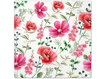 Papírové ubrousky třívrstvé Růžové květiny 33 x 33 cm, 20 ks