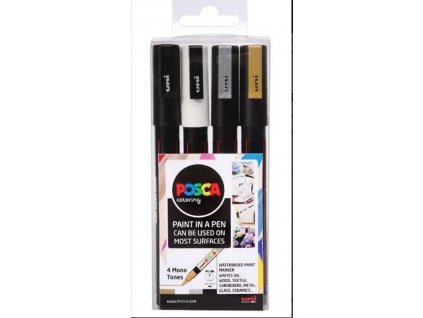 Posca PC-3M sada popisovačů Posca, 0,9 - 1,3 mm, 4ks, černá, bílá, stříbrná, zlatá