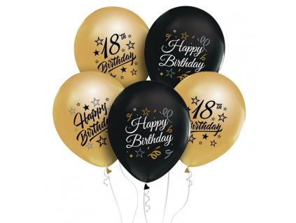 Nafukovací balónky 5ks "Happy Birthday 18" zlaté,
