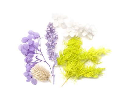 Balíček dekorativních sušených květin, fialová bílá, žlutá