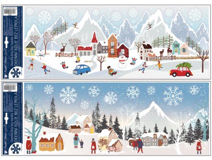 Okenní fólie zimní vesnička s glitrem  21 x 59,5 cm