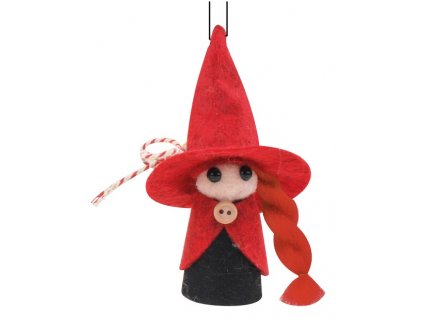 Čarodějka s knoflíkem 10,5 cm červená