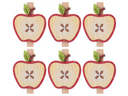 Jablíčka dřevěná na kolíčku 3,5 cm, 6 ks