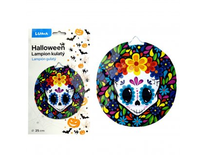 Lampion 25cm kulatý HALLOWEEN lebka