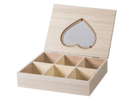 Dřevěná krabička obdélníková se šesti přihrádkami 18x24x5,7 cm