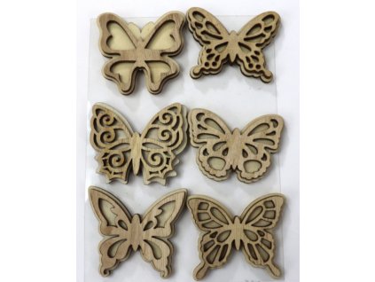 Nálepky dřevěné Motýli 4,5cm,6ks přírodní