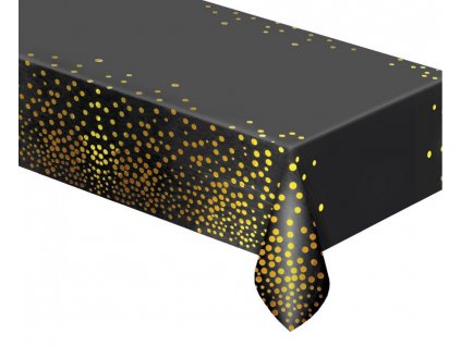 B&C fóliový ubrus se zlatými puntíky, černý, 137x183 cm